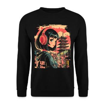 Anime Girl Japan - Unisex Sweatshirt - black - Front - Alina (178cm) & Michal (187cm)