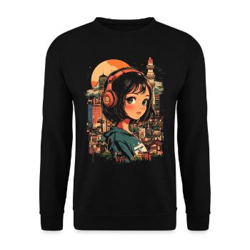 Anime Girl Japan - Unisex Sweatshirt - black - Front - Alina (178cm) & Michal (187cm)