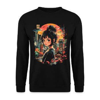 Anime Girl Japan - Unisex Sweatshirt - black - Front - Alina (178cm) & Michal (187cm)