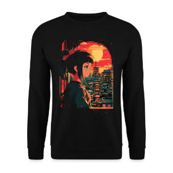 Anime Girl Japan - Unisex Sweatshirt - black - Front - Alina (178cm) & Michal (187cm)