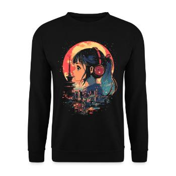 Anime Girl Japan - Unisex Sweatshirt - black - Front - Alina (178cm) & Michal (187cm)