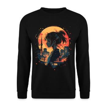 Anime Girl Japan - Unisex Sweatshirt - black - Front - Alina (178cm) & Michal (187cm)