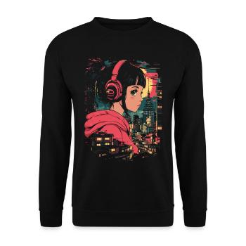 Anime Girl Japan - Unisex Sweatshirt - black - Front - Alina (178cm) & Michal (187cm)