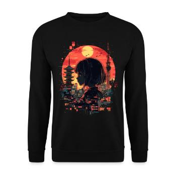 Anime Girl Japan - Unisex Sweatshirt - black - Front - Alina (178cm) & Michal (187cm)