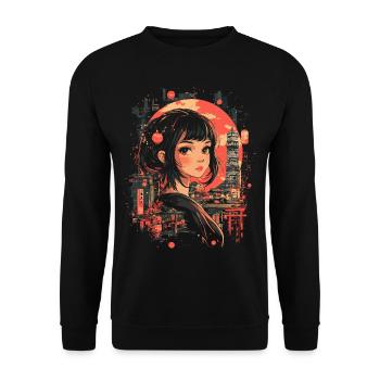 Anime Girl Japan - Unisex Sweatshirt - black - Front - Alina (178cm) & Michal (187cm)