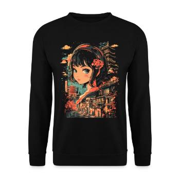 Anime Girl Japan - Unisex Sweatshirt - black - Front - Alina (178cm) & Michal (187cm)