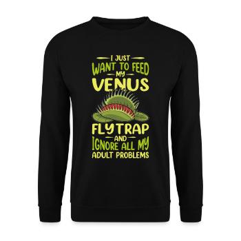 Venusfliegenfalle Karnivore Pflanze Design - Unisex Pullover - Schwarz - Vorne - Alina (178cm) & Michal (187cm)
