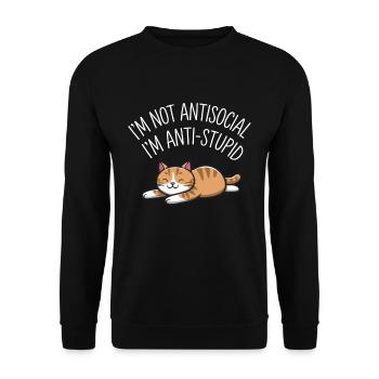 Katzenspruch Katze für Katzenbesitzer - Unisex Pullover - Schwarz - Vorne - Alina (178cm) & Michal (187cm)