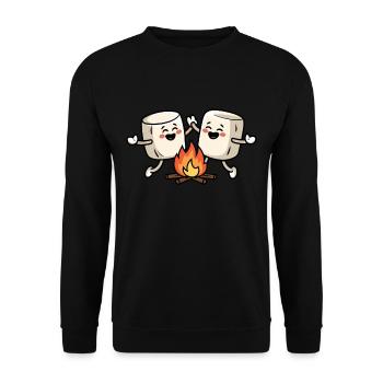 Freude am Lagerfeuer Marshmallow - Unisex Pullover - Schwarz - Vorne - Alina (178cm) & Michal (187cm)