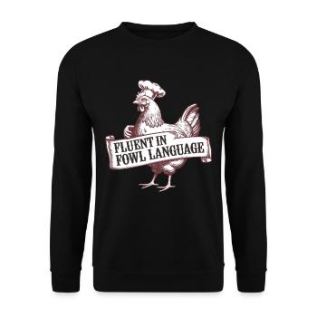 Witziger Hühner Spruch - Unisex Pullover - Schwarz - Vorne - Alina (178cm) & Michal (187cm)