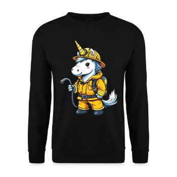 Feuerwehrmann Einhorn - Unisex Pullover - Schwarz - Vorne - Alina (178cm) & Michal (187cm)