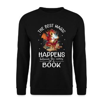 Bücherwurm Drache Fantasy Buchliebhaber - Unisex Pullover - Schwarz - Vorne - Alina (178cm) & Michal (187cm)
