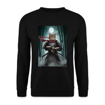 Warrior Cat Japanese Cat Samurai Cat - Unisex Sweatshirt - black - Front - Alina (178cm) & Michal (187cm)