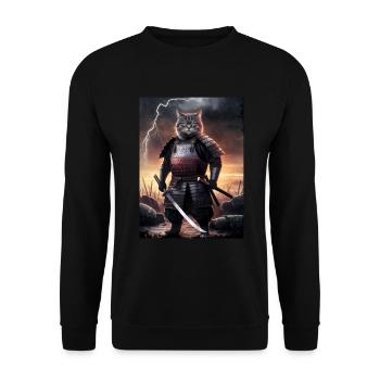 Warrior Cat Japanese Cat Samurai Cat - Unisex Sweatshirt - black - Front - Alina (178cm) & Michal (187cm)