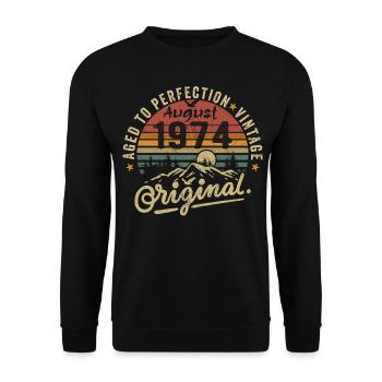 Anniversaire 1974 Millésime Août 1974 Cadeau 1974 - Sweat-shirt Unisexe - noir - Devant - Alina (178cm) & Michal (187cm)