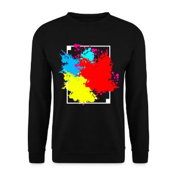 Bunter Farbfleck Rahmen Geschenk - Unisex Pullover - Schwarz - Vorne - Alina (178cm) & Michal (187cm)