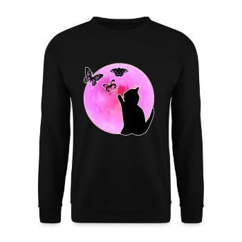 Cat Pink Pink Full Moon Butterflies Gift - Unisex Sweatshirt - black - Front - Alina (178cm) & Michal (187cm)