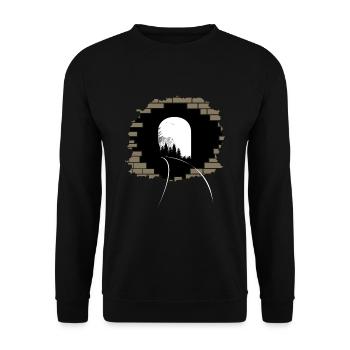 Wanddurchbruch Tunnel Zug Schienen Geschenk - Unisex Pullover - Schwarz - Vorne - Alina (178cm) & Michal (187cm)