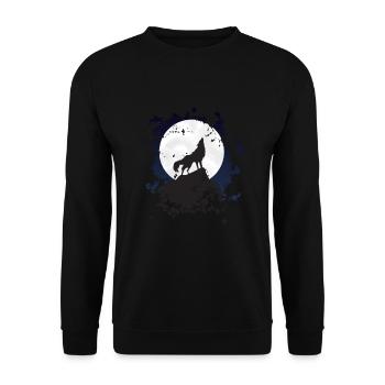 Heulender Wolf Wolf bei Vollmond - Unisex Pullover - Schwarz - Vorne - Alina (178cm) & Michal (187cm)