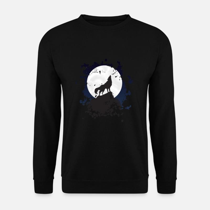 Heulender Wolf Wolf bei Vollmond - Unisex Pullover - Schwarz