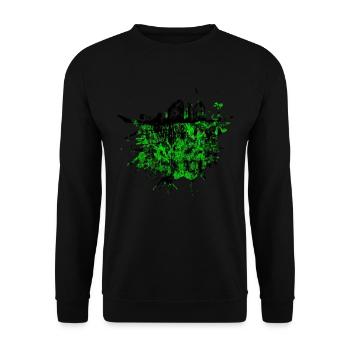 Lustiger Glitch Bug Farbfleck Splash Geschenk - Unisex Pullover - Schwarz - Vorne - Alina (178cm) & Michal (187cm)