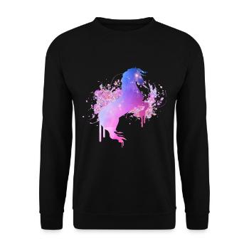 Rosa Pferd Farbfleck - Unisex Pullover - Schwarz - Vorne - Alina (178cm) & Michal (187cm)