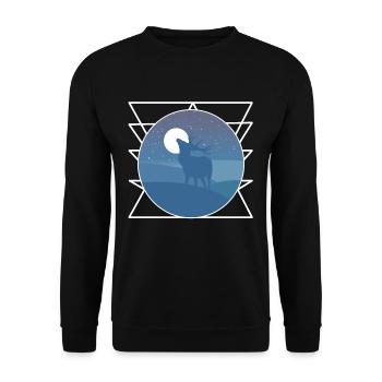 Hirsch im Vollmond Geometrische Form Geschenk - Unisex Pullover - Schwarz - Vorne - Alina (178cm) & Michal (187cm)