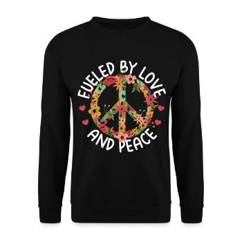 Geschenke für Hippies | Hippie Peace Zeichen 60er - Unisex Pullover - Schwarz - Vorne - Alina (178cm) & Michal (187cm)