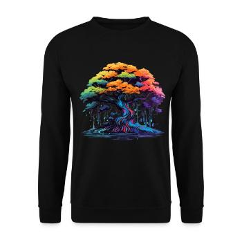 Bunter Bonsai Baum - Unisex Pullover - Schwarz - Vorne - Alina (178cm) & Michal (187cm)