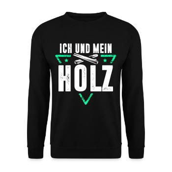 ICH UND MEIN HOLZ / KETTENSÄGE / FÖRSTER / WALD - Unisex Pullover - Schwarz - Vorne - Alina (178cm) & Michal (187cm)