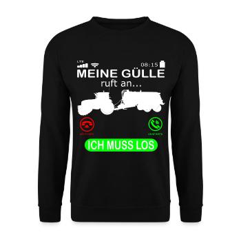 Landwirt Gülle Güllefahrer ruft an Spruch Lustig - Unisex Pullover - Schwarz - Vorne - Alina (178cm) & Michal (187cm)