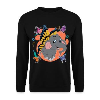Zoo Animal Lover Gift Butterfly Elephant - Unisex Sweatshirt - black - Front - Alina (178cm) & Michal (187cm)