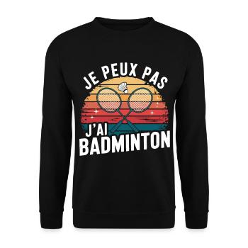 Ich kann nicht, ich habe Badminton - im Vintage-Stil - Unisex Pullover - Schwarz - Vorne - Alina (178cm) & Michal (187cm)