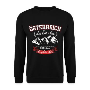 Österreich – Stolz auf die Heimat der Berge - Unisex Pullover - Schwarz - Vorne - Alina (178cm) & Michal (187cm)