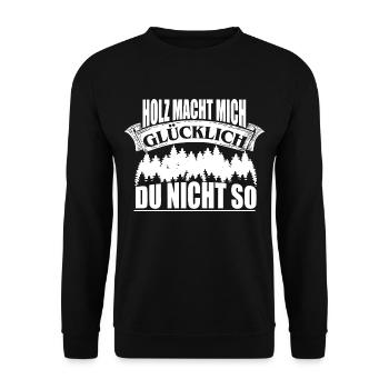 HOLZ SÄGE KETTENSÄGE GESCHENK WALD FÖRSTER BERUF - Unisex Pullover - Schwarz - Vorne - Alina (178cm) & Michal (187cm)