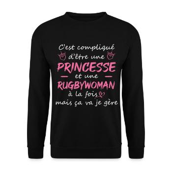 C'est compliqué d'être une princesse rugbywoman - Sweat-shirt Unisexe - noir - Devant - Alina (178cm) & Michal (187cm)