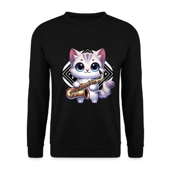 Adorable chat avec saxophone design - Sweat-shirt Unisexe - noir - Devant - Alina (178cm) & Michal (187cm)