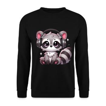 Niedlicher Waschbär mit Kopfhörern Cartoon - Unisex Pullover - Schwarz - Vorne - Alina (178cm) & Michal (187cm)