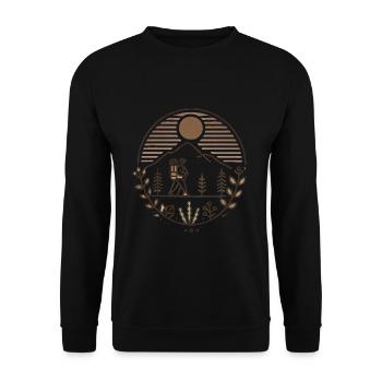 Friedlicher Bergwanderer Illustration - Unisex Pullover - Schwarz - Vorne - Alina (178cm) & Michal (187cm)