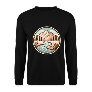 Friedliches Berg-Natur-Abzeichen-Design - Unisex Pullover - Schwarz - Vorne - Alina (178cm) & Michal (187cm)