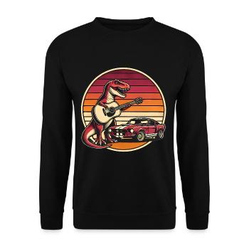 Retro TRex Gitarrist mit Sportwagen - Unisex Pullover - Schwarz - Vorne - Alina (178cm) & Michal (187cm)
