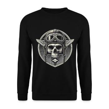 Schädel Pilot Helm Abzeichen Illustration - Unisex Pullover - Schwarz - Vorne - Alina (178cm) & Michal (187cm)