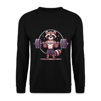 Muscular Raccoon Lifting Weights - Unisex Sweatshirt - black - Front - Alina (178cm) & Michal (187cm)