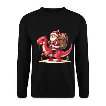 Santa Riding Dinosaurier Weihnachtsspaß - Unisex Pullover - Schwarz - Vorne - Alina (178cm) & Michal (187cm)