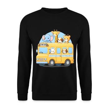 Cute Animal School Bus Illustration - Unisex Sweatshirt - black - Front - Alina (178cm) & Michal (187cm)