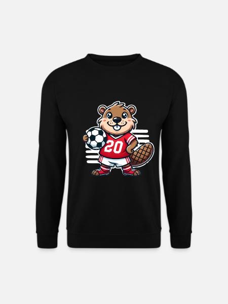Fröhlicher Biber Fußball Maskottchen Design - Unisex Pullover - Schwarz