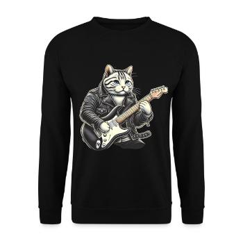 Chat jouant de la guitare - Sweat-shirt Unisexe - noir - Devant - Alina (178cm) & Michal (187cm)
