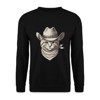 Cowboy Katze Illustration Design - Unisex Pullover - Schwarz - Vorne - Alina (178cm) & Michal (187cm)