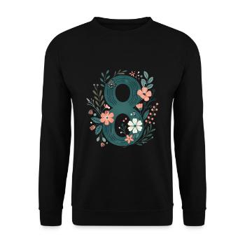 Blumen Zahl 8 Design - Unisex Pullover - Schwarz - Vorne - Alina (178cm) & Michal (187cm)