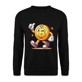 Playful Bitcoin Coin Cartoon Character - Unisex Sweatshirt - black - Front - Alina (178cm) & Michal (187cm)